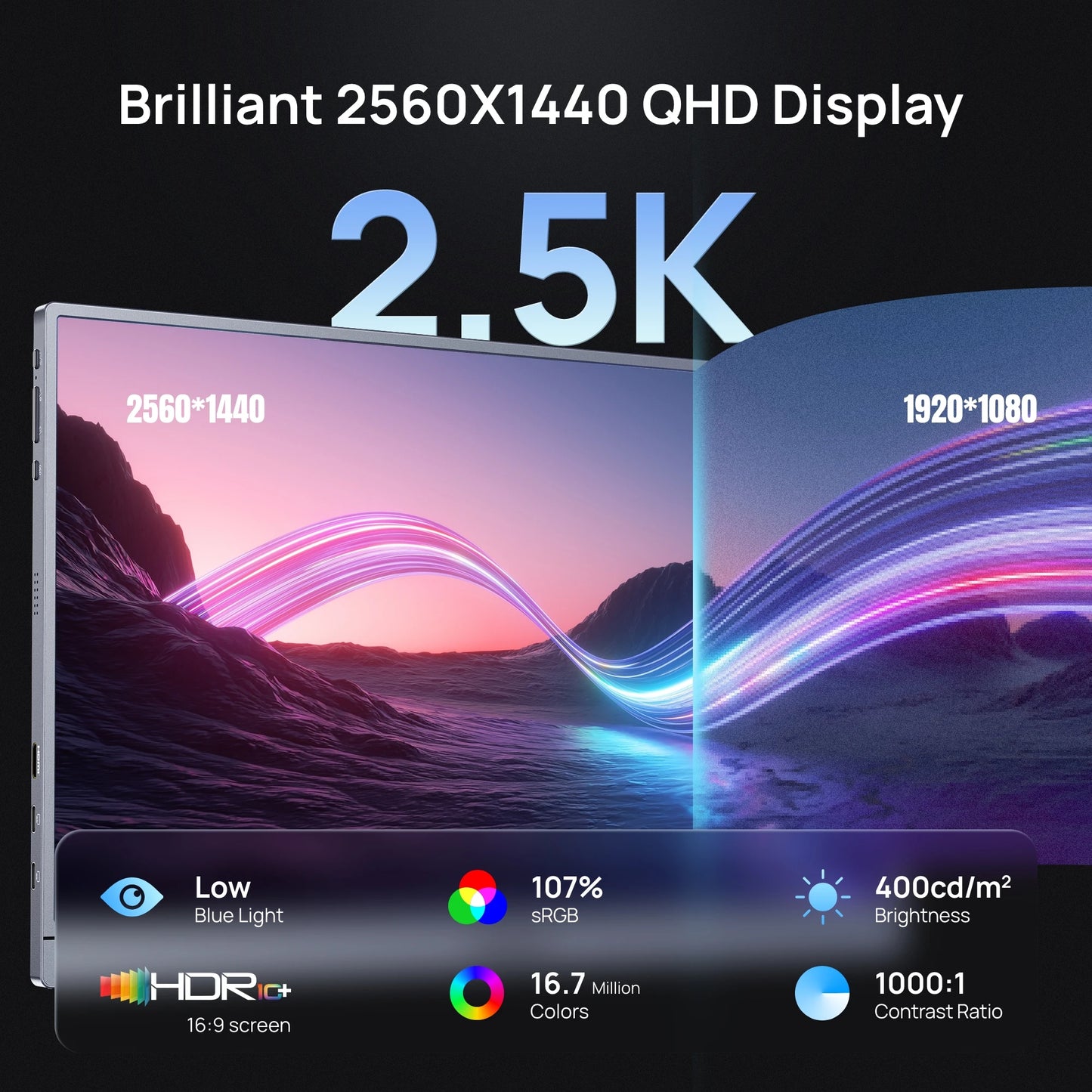 Arzopa Portable Monitor 2.5K 180Hz HDR IPS Second Screen