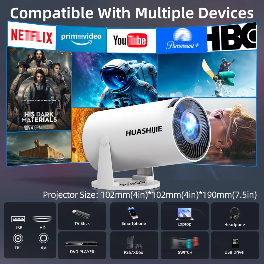 Smart HD WiFi Projector 1080P Native, 4K Android Home Theater