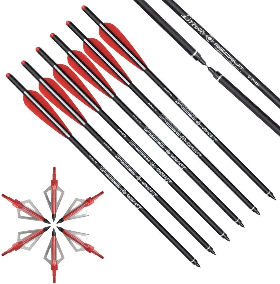ELONG OUTDOOR Carbon Crossbow Bolts With Hunting Broadheads 6 Pack