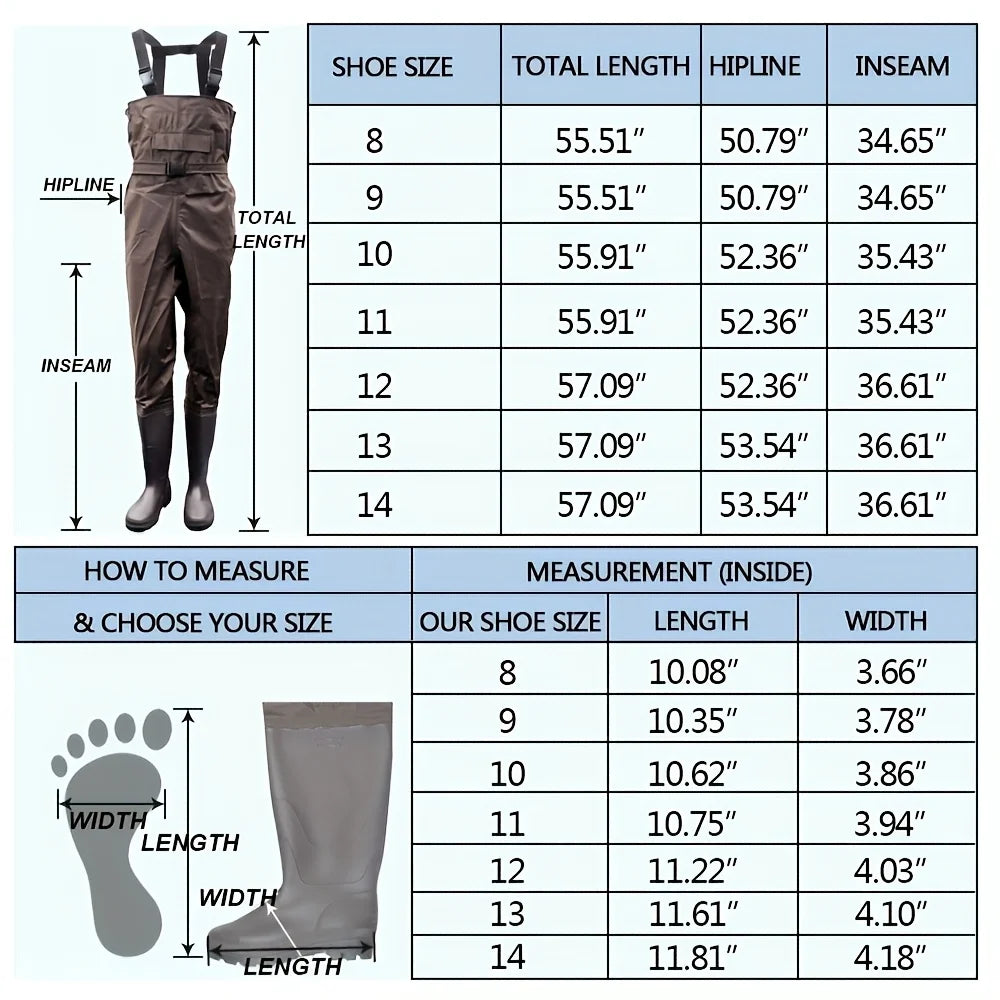 Unisex Lightweight 3-Ply Nylon Fishing Waders With Boots PVC Lining