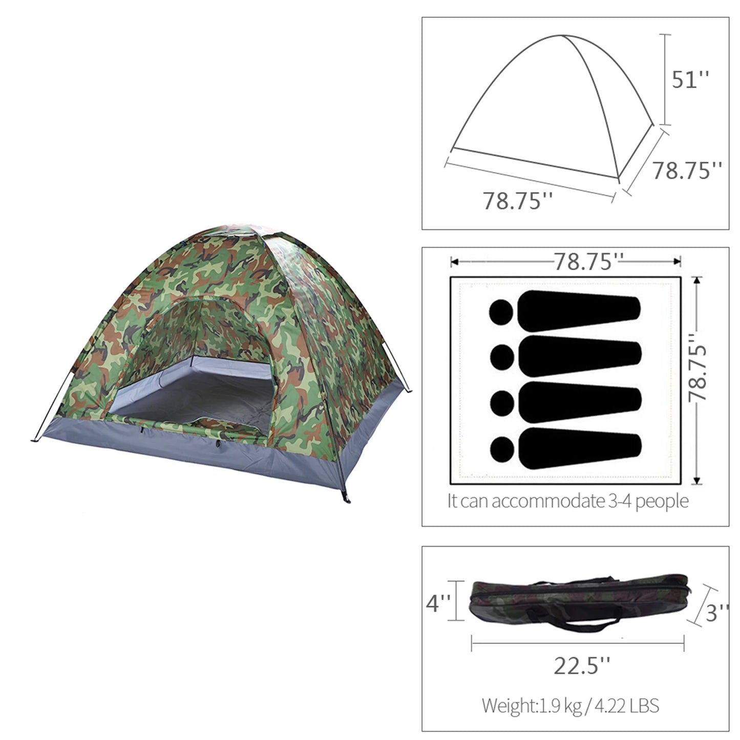 Dome Camping Tent Waterproof Polyester Fiberglass Poles Outdoor Uv Protected