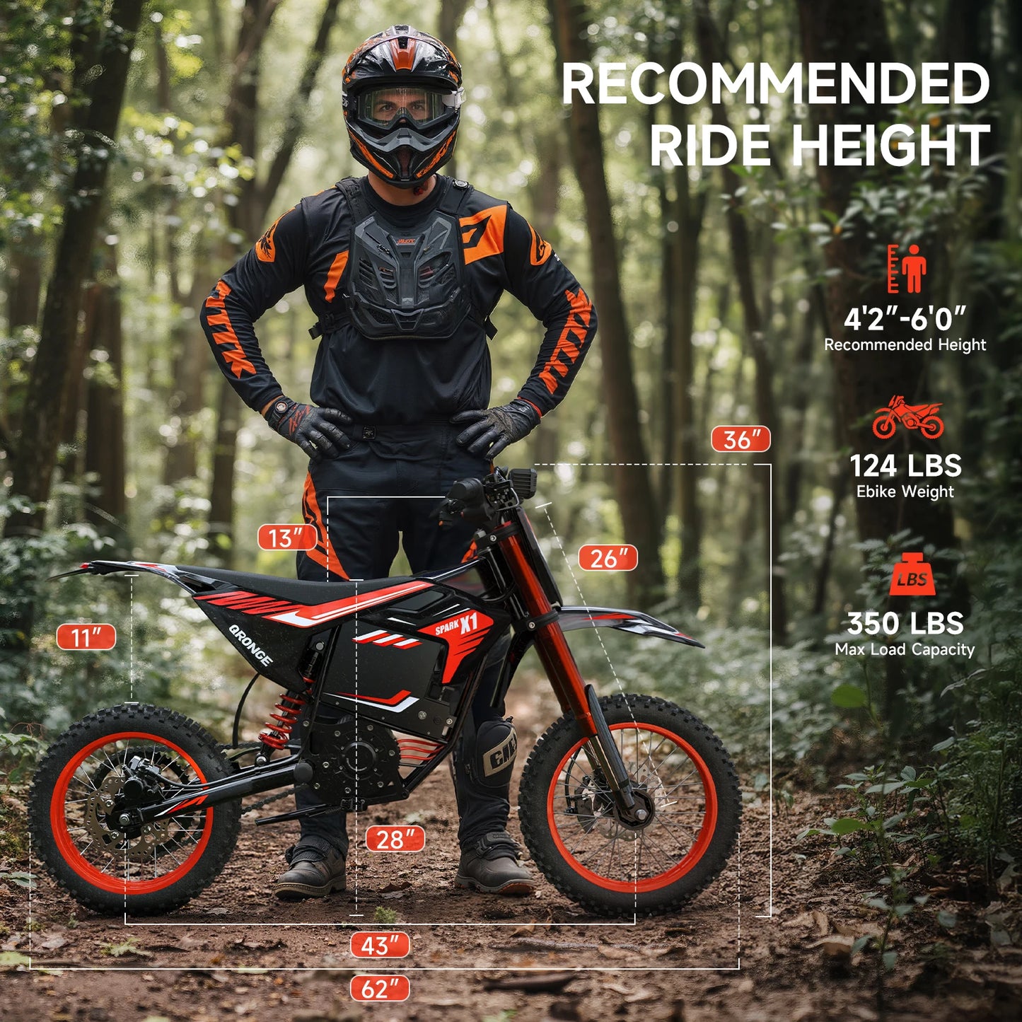 QRONGE X1 Spark Electric Dirt Bike 4500W Peak Up To 60 Miles 60V 28.8Ah Battery