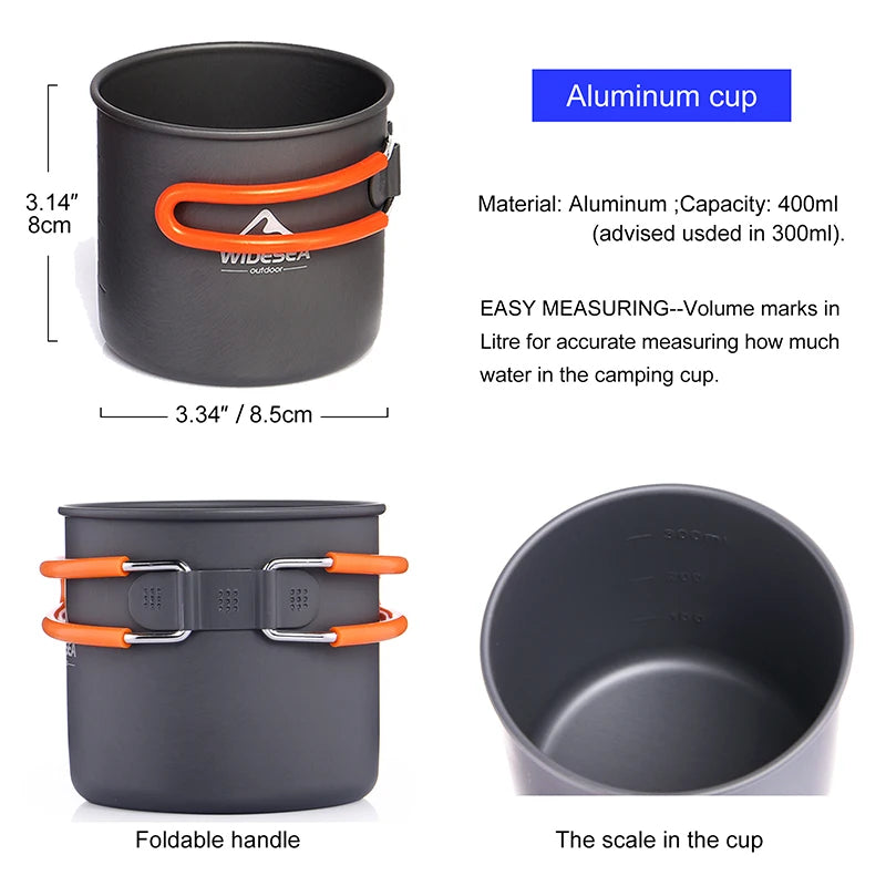 Widesea Camping Cookware Set Outdoor Pot Cup Kit For Travel