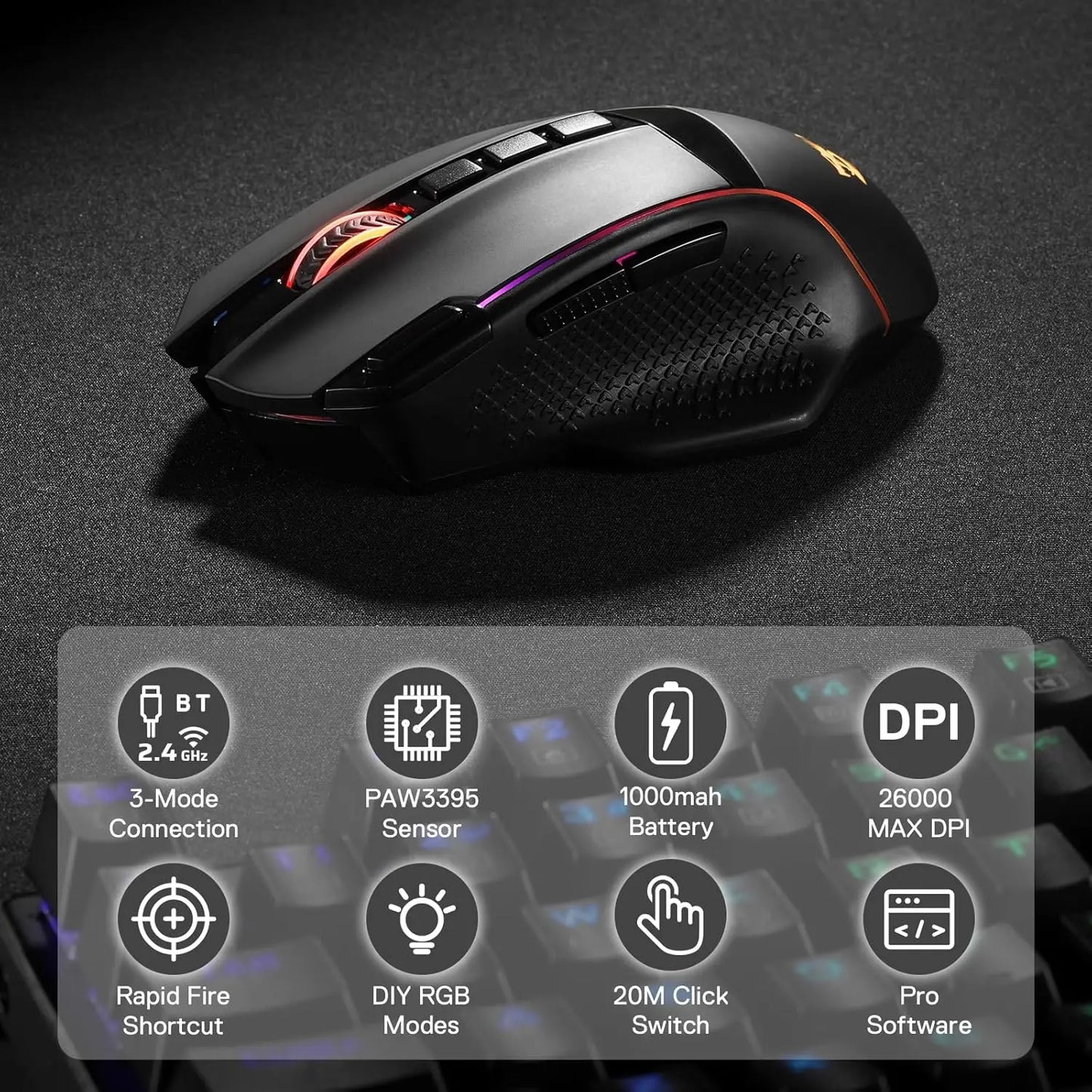 Redragon M991 Wireless Gaming Mouse 24600 DPI 3-Mode