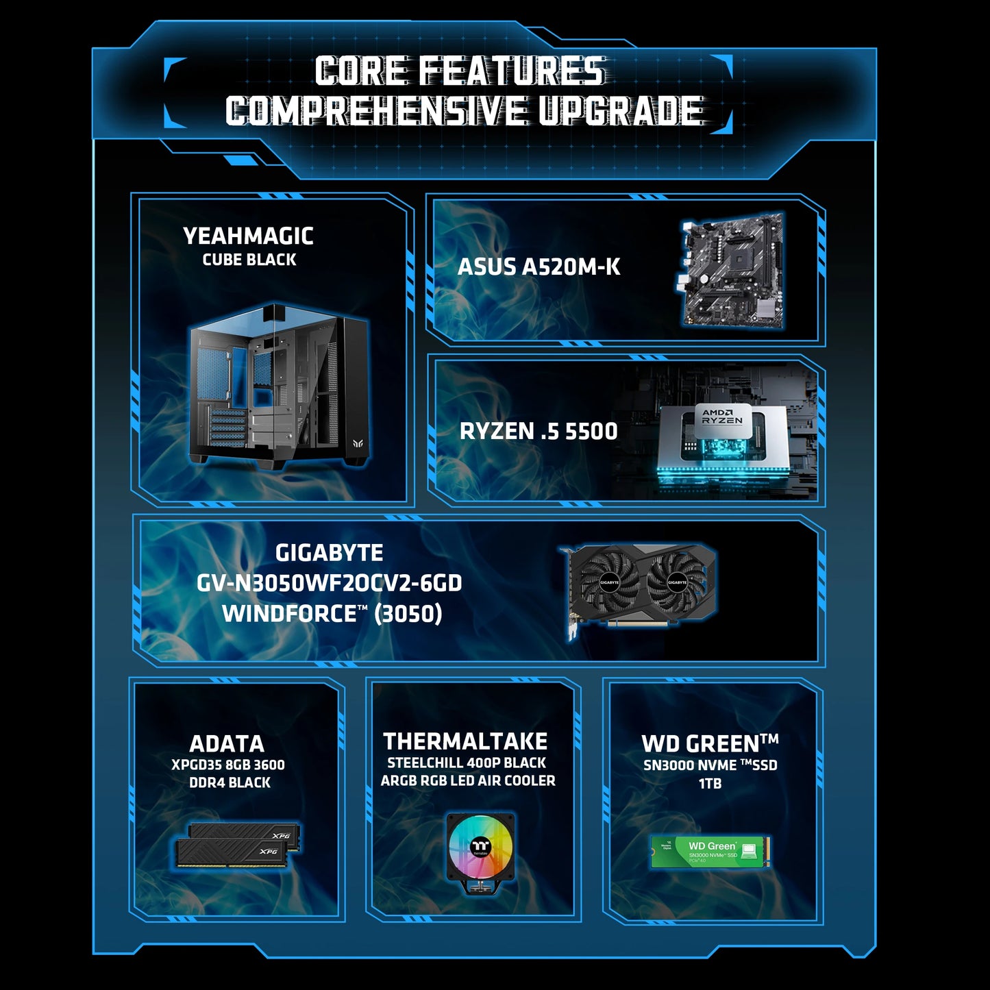 Yeah Magic Ryzen 5 5500 Gaming Desktop RTX 3050 16GB DDR4 1TB NVMe