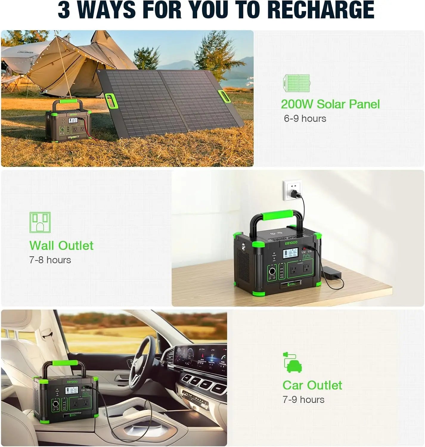 Portable Power Station 999Wh 1000W for Camping and Outdoors