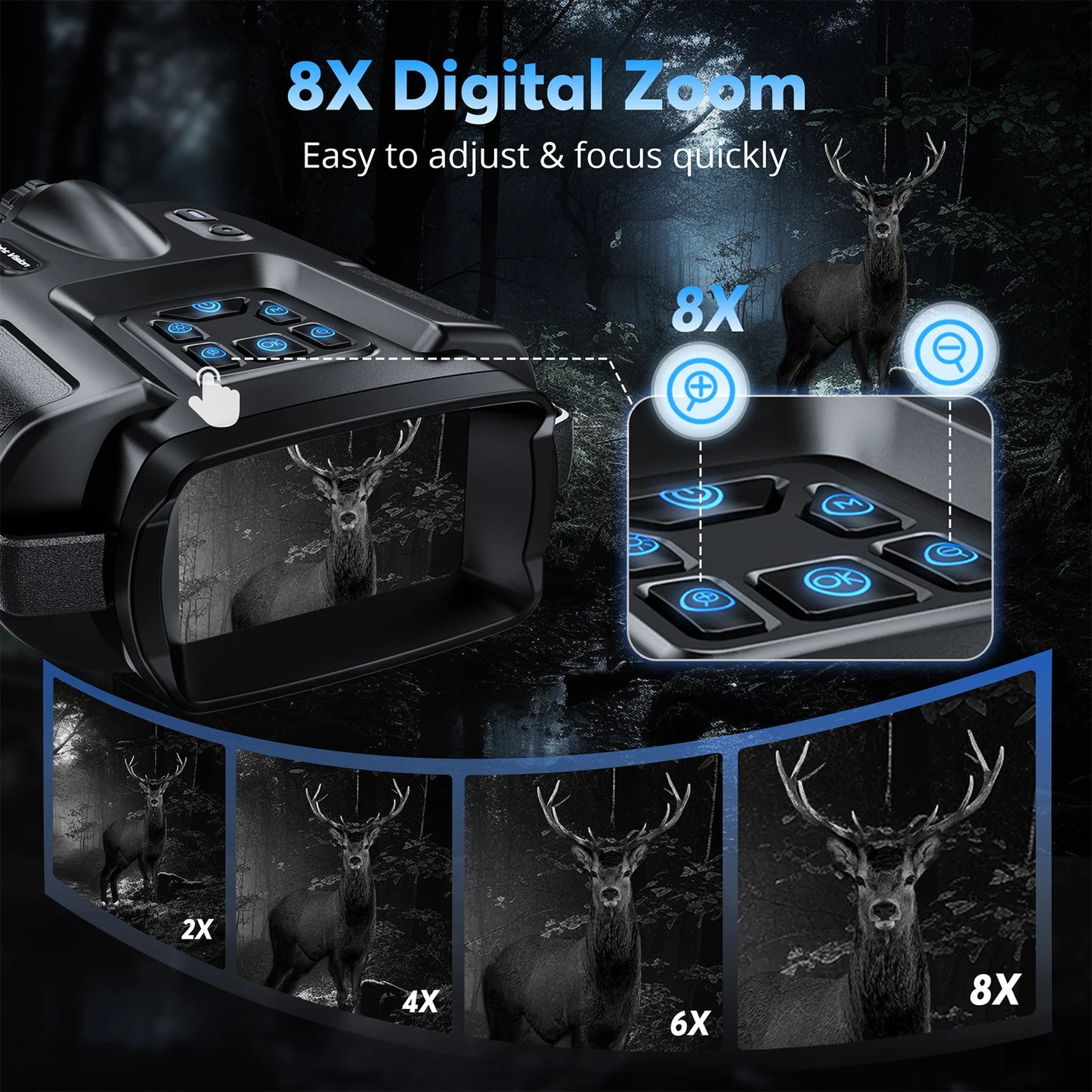 USB Rechargeable 4K Night Vision Binoculars With Infrared 8X Zoom