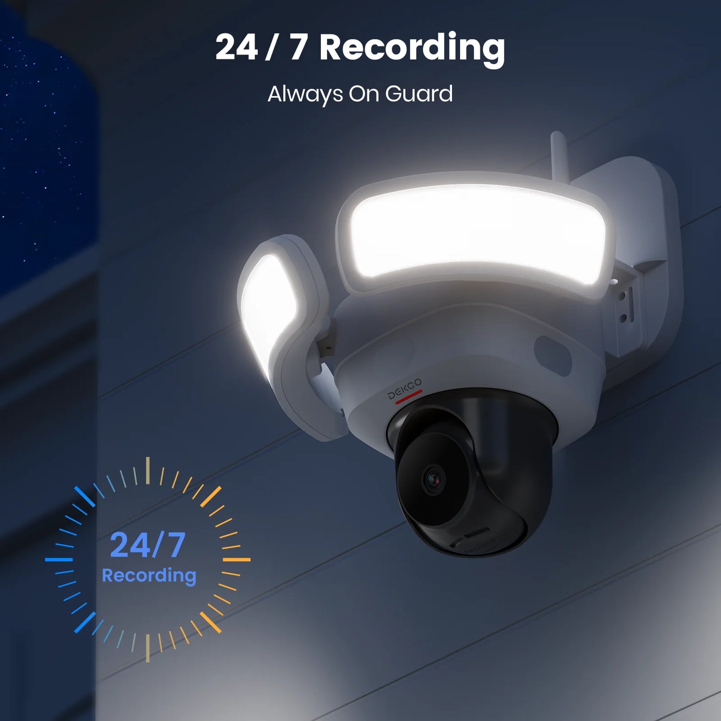 Dekco 3K UHD WiFi Floodlight Camera With 360 View Night Vision PIR Detection