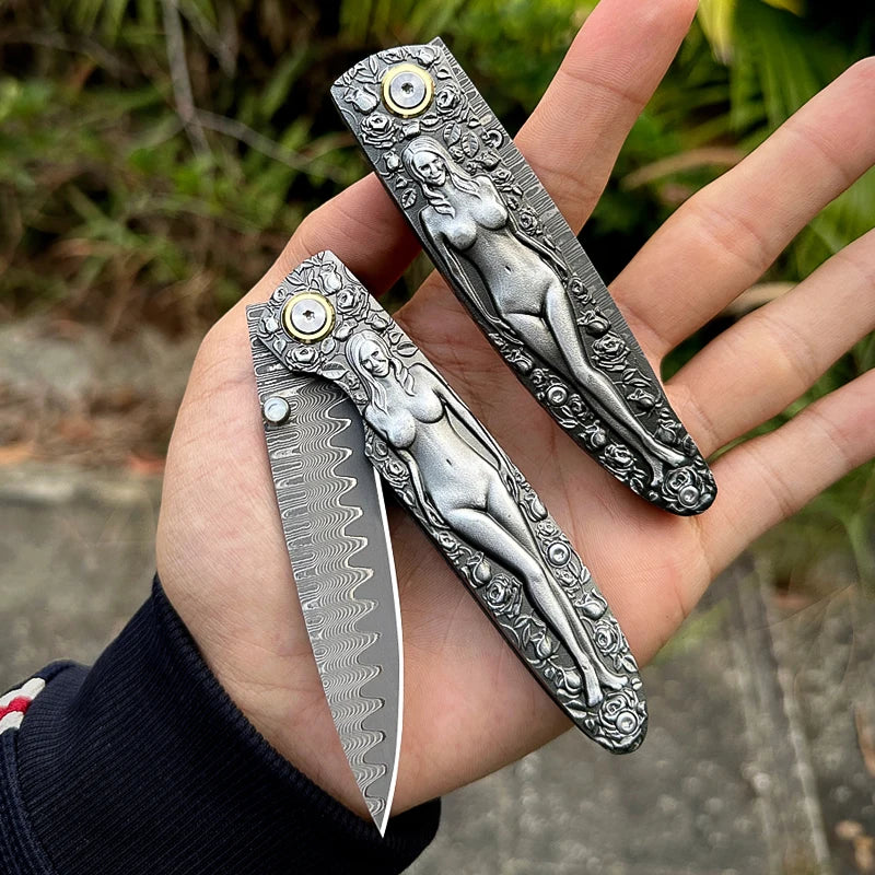 ALVELYDIY Damascus Steel Folding Knife EDC Pocket Utility