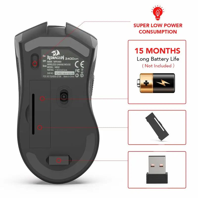 Redragon M652 Wireless Optical Mouse 2400 DPI