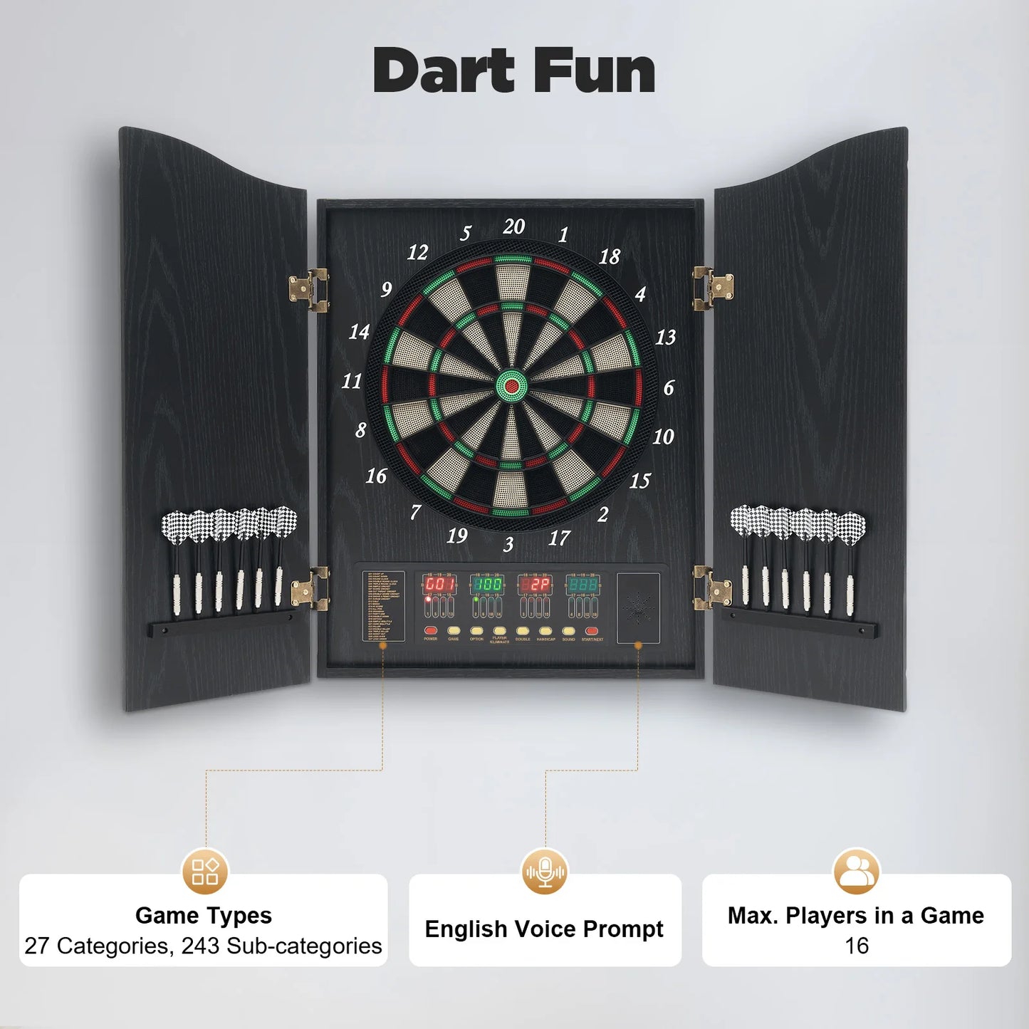 Electronic Dart Board Set With 12 Darts 4 LED Displays And Voice Prompts