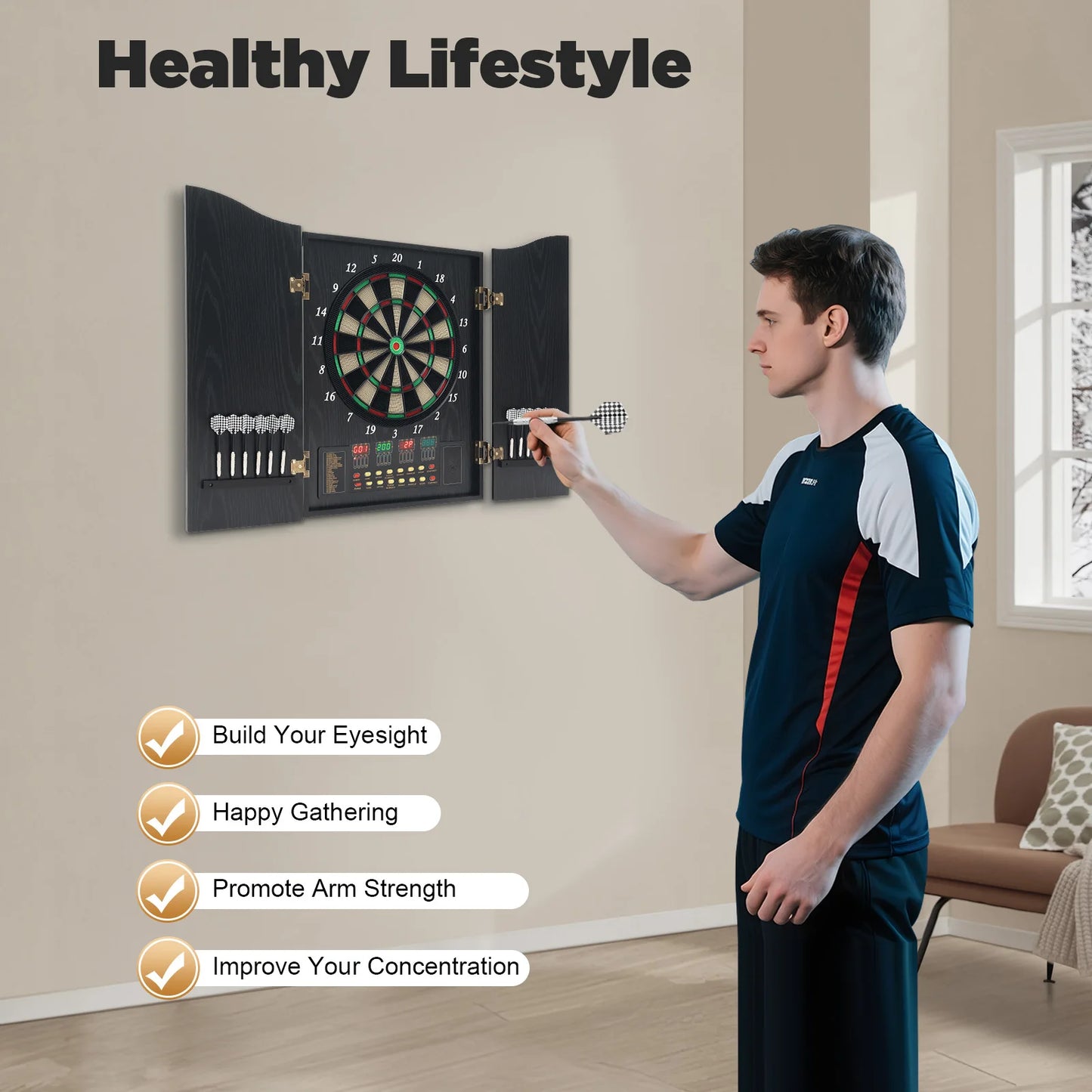 Electronic Dart Board Set With 12 Darts 4 LED Displays And Voice Prompts