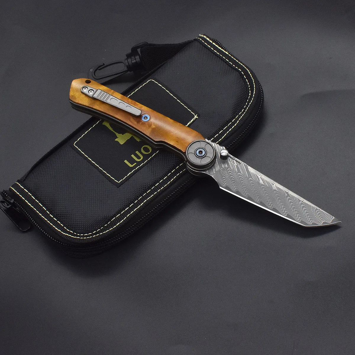 NONEDIY VG10 Damascus Folding Knife With Camphor Wood Handle