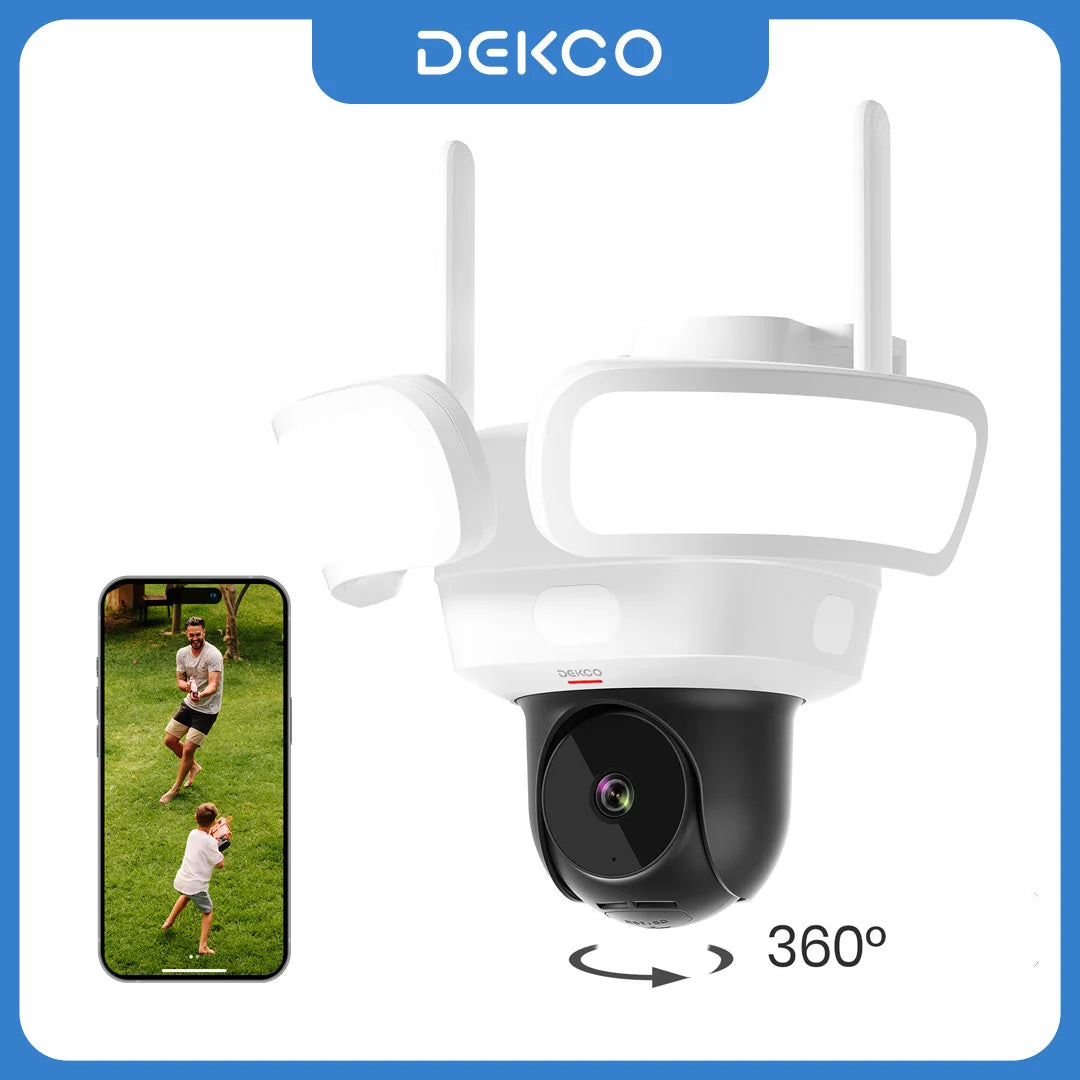 Dekco 3K UHD WiFi Floodlight Camera With 360 View Night Vision PIR Detection