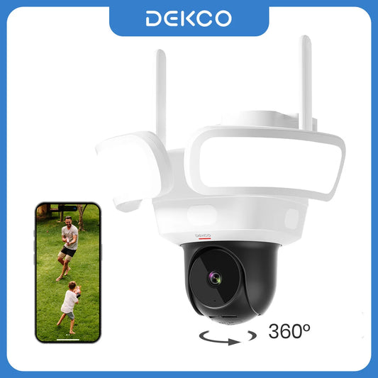 Dekco 3K UHD WiFi Floodlight Camera With 360 View Night Vision PIR Detection