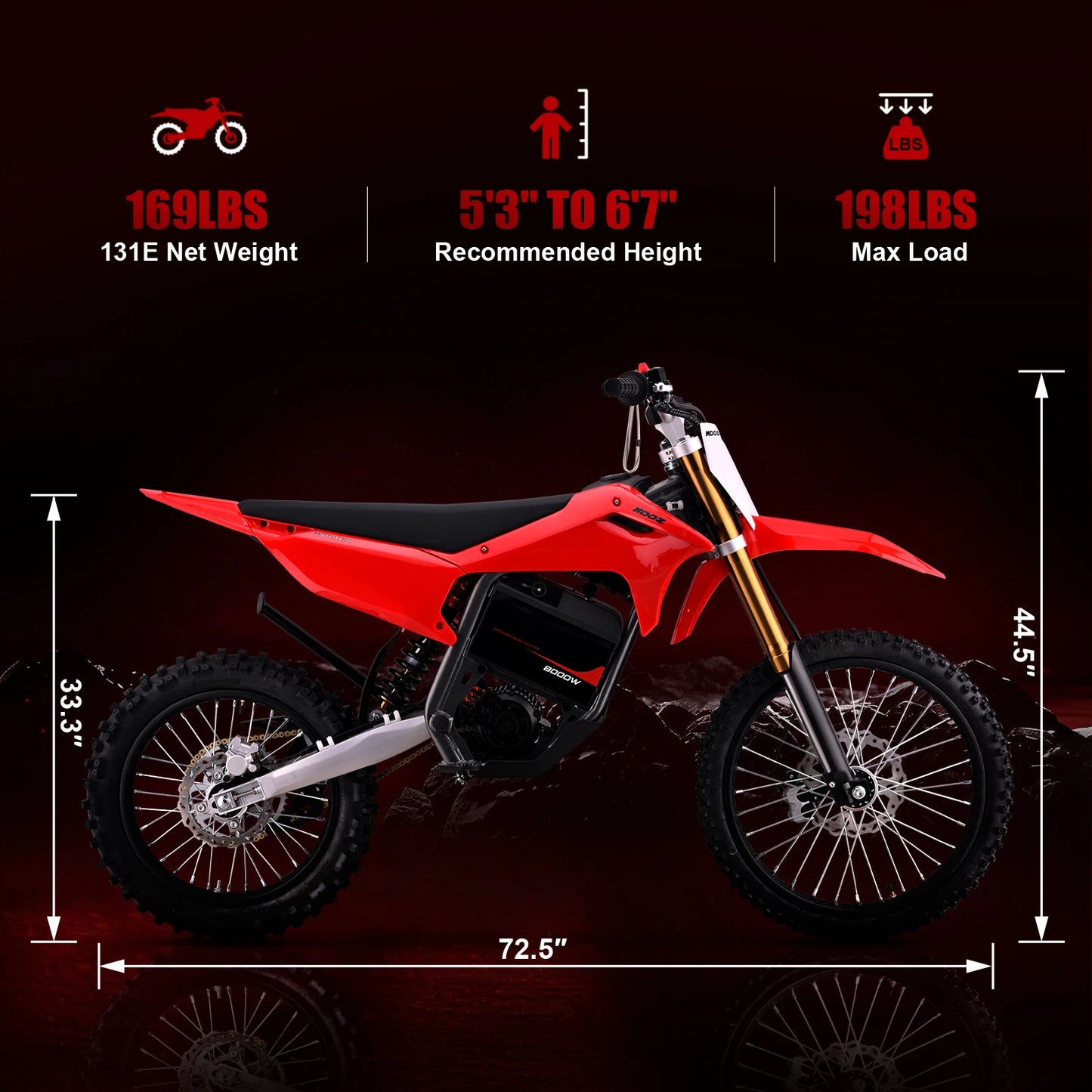 KOOZ HP131E-L 72V 8000W Pro Electric Dirt Bike for Adults