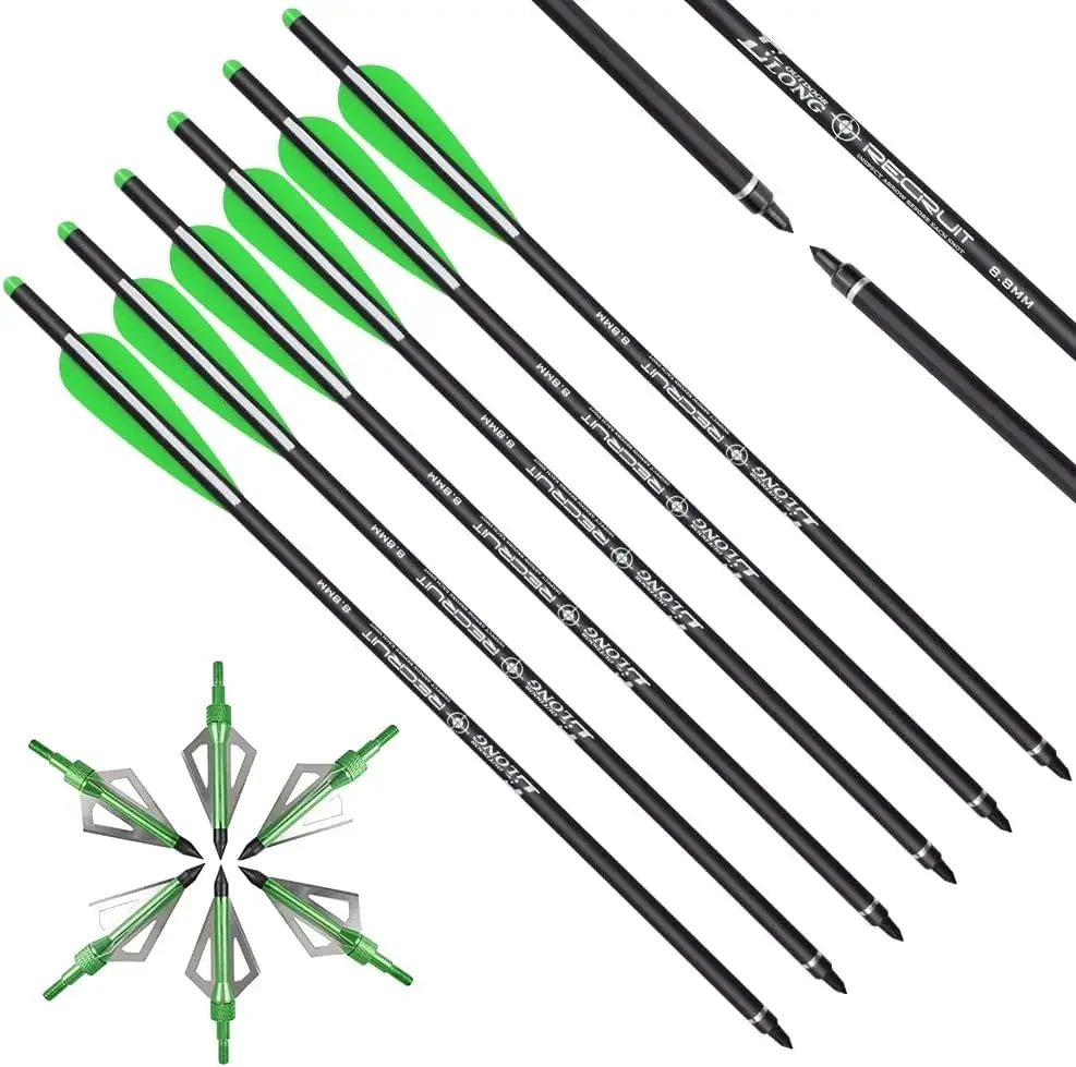 ELONG OUTDOOR Carbon Crossbow Bolts With Hunting Broadheads 6 Pack