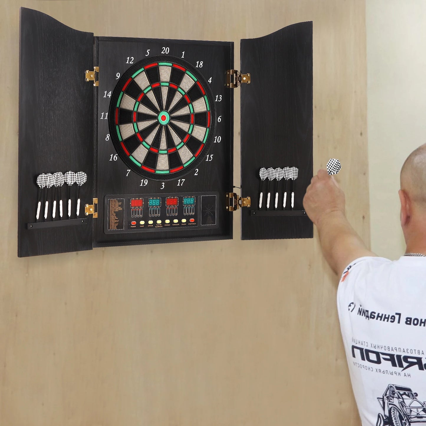 Electronic Dart Board Set With 12 Darts 4 LED Displays And Voice Prompts