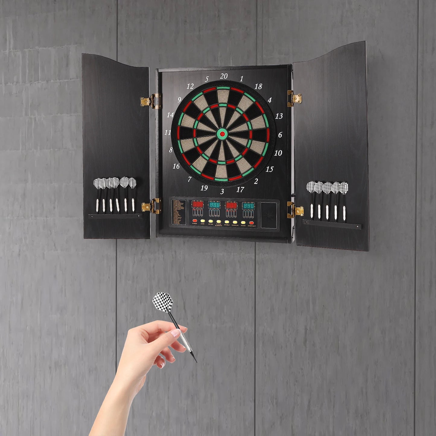 Electronic Dart Board Set With 12 Darts 4 LED Displays And Voice Prompts