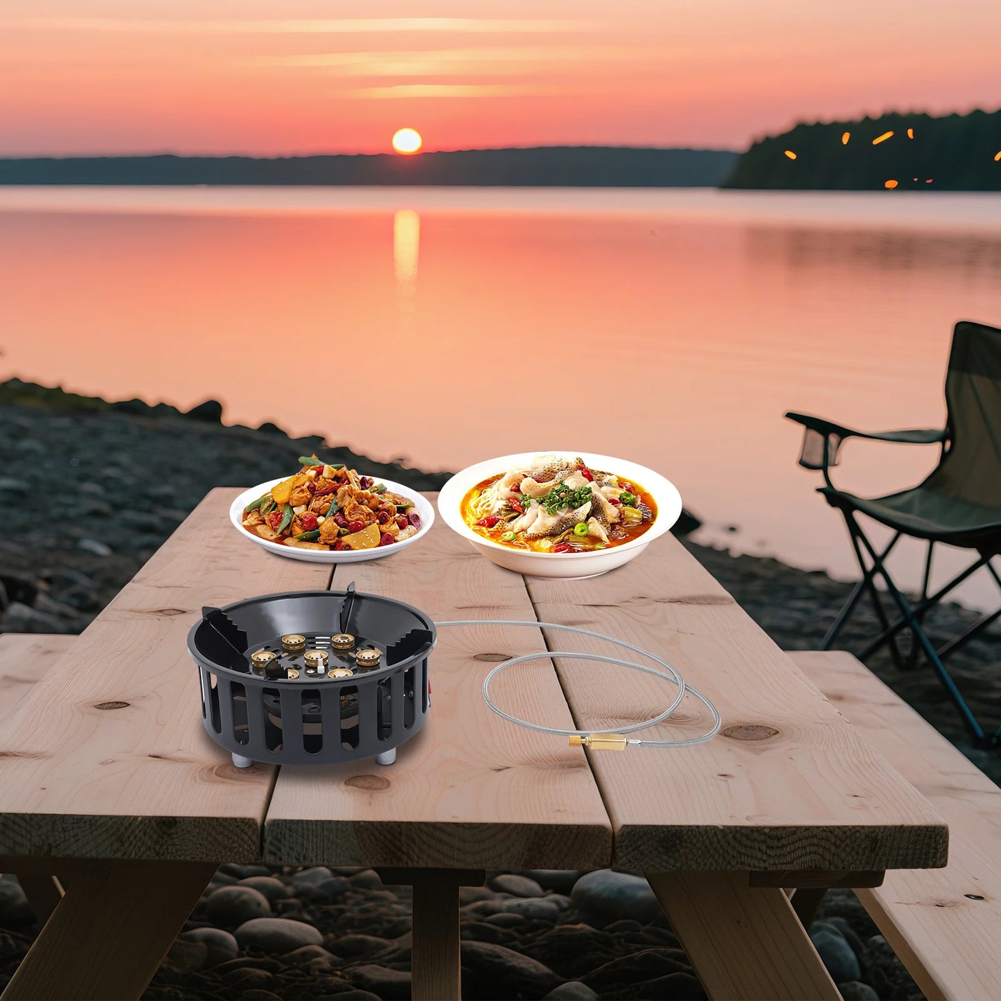 21000W Portable Butane Camping Stove With Two Adapters For Outdoor Frying