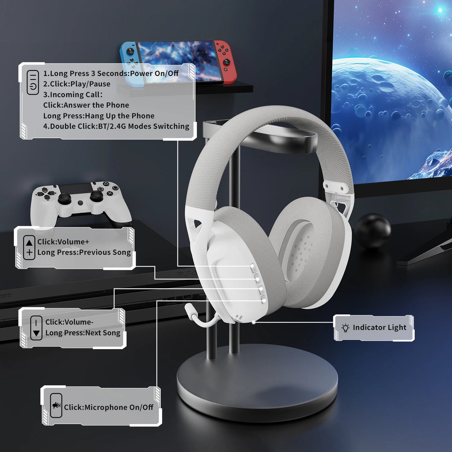Attack Shark L80 Ultra-Light Wireless Gaming Headset for PC/PS4/PS5/Switch/Xbox