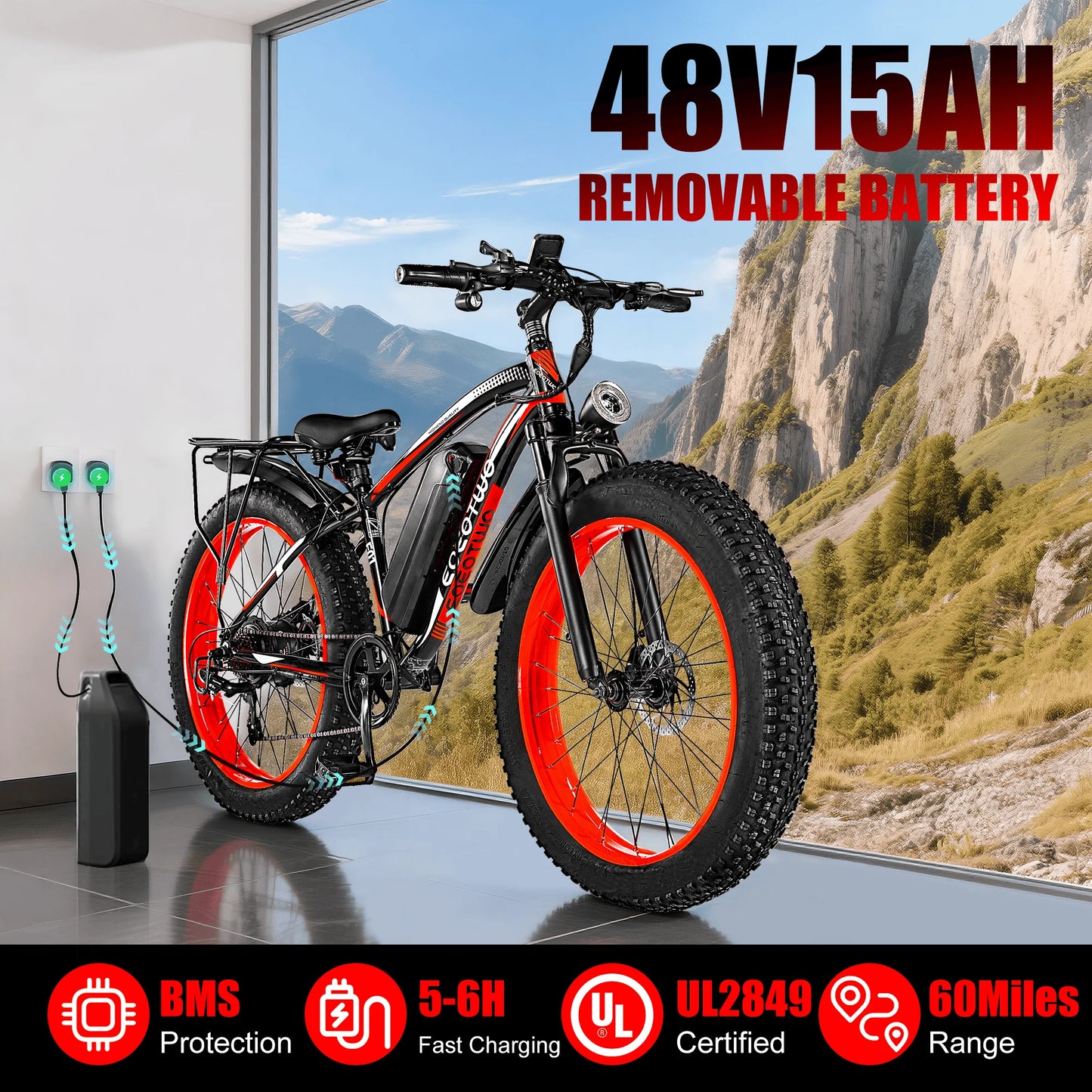 EOEOTWO 1500W Fat Tire Electric Bike 34MPH All Terrain Ebike