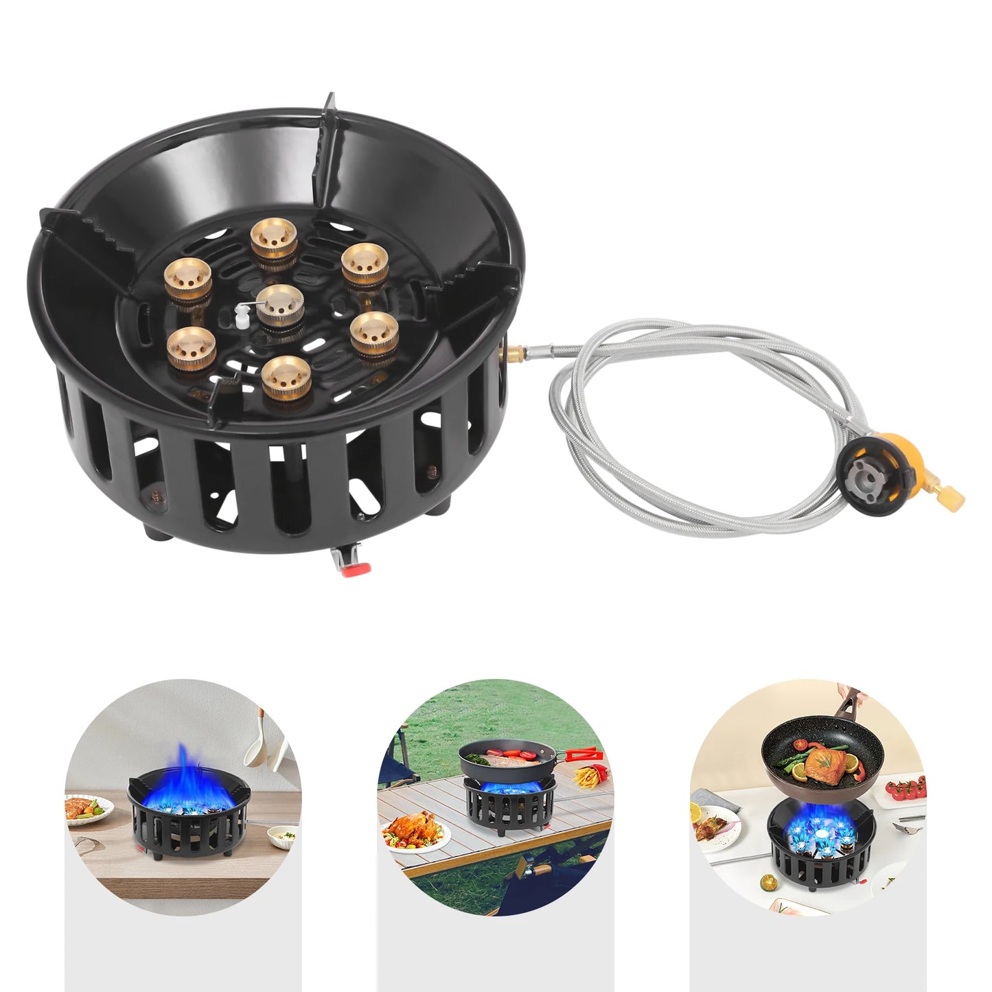 21000W Portable Butane Camping Stove With Two Adapters For Outdoor Frying