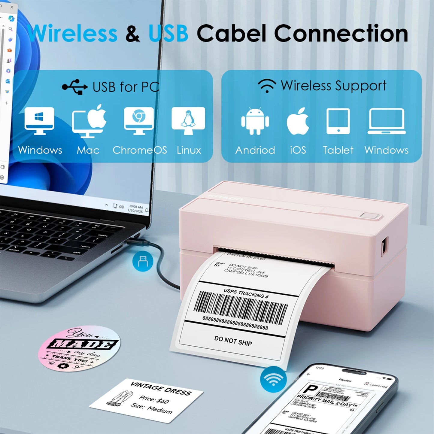Thermal Label Printer For Shipping Labels Compatible Android iPhone Windows