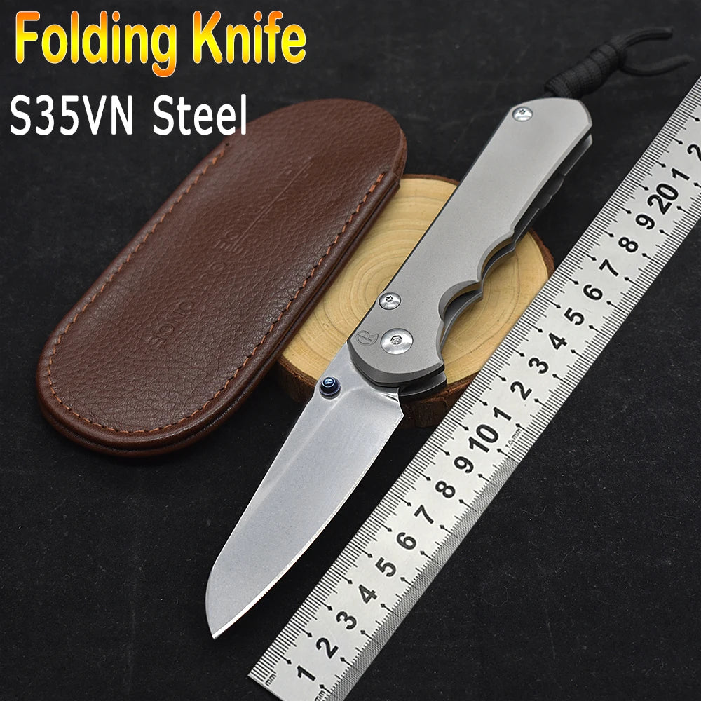 LUOKESI Folding Knife S35VN Blade Ball Bearing Stone Wash Titanium