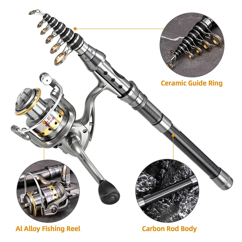 Carbon Fiber Telescopic Ultralight Fishing Rod And Reel Combo