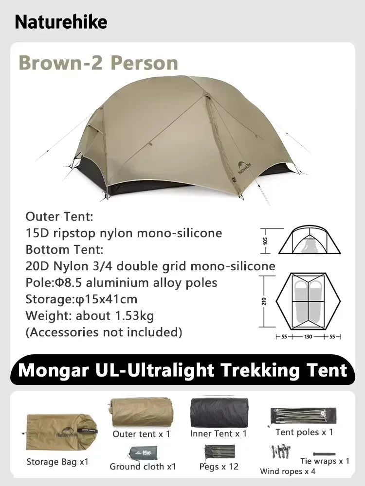Naturehike Mongar UL Ultralight Backpacking Tent Nylon Waterproof