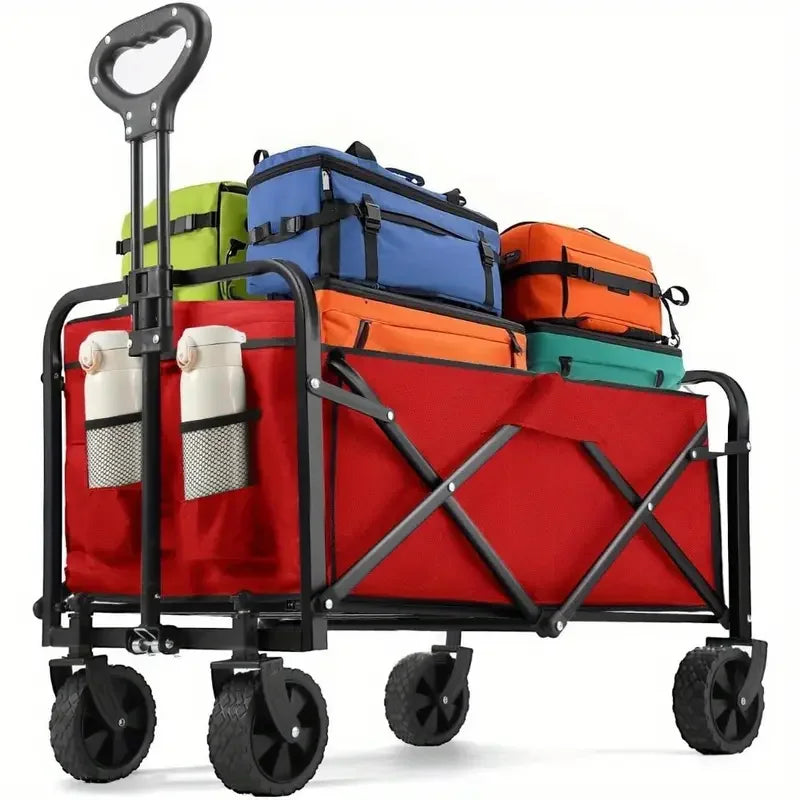 Heavy Duty Foldable Wagon Cart With All-Terrain Wheels Drink Holders