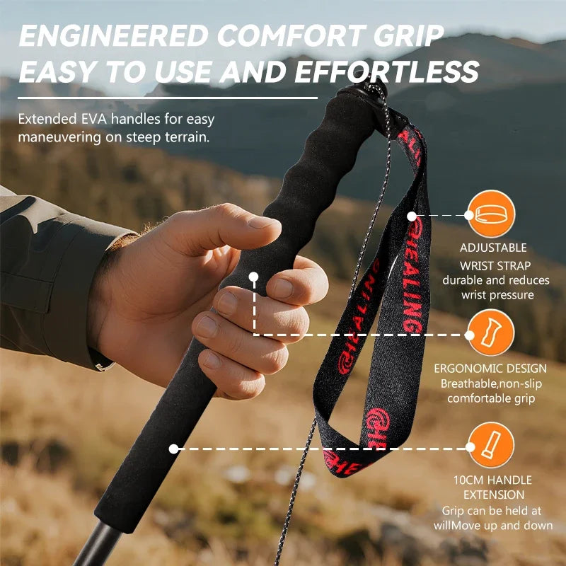 OKHEALING Trekking Poles Carbon Fiber Ultra-Light Folding