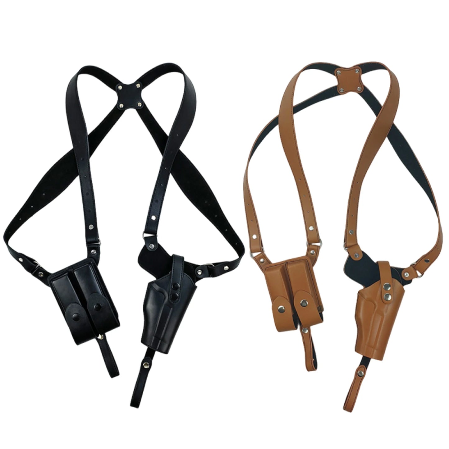 Leather Vertical Gun Holster With Double Mag Pouch Concealed