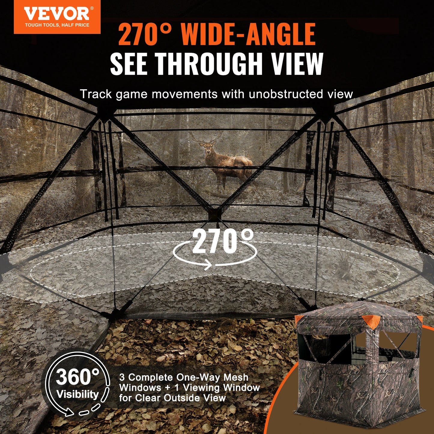 270-Degree See-Through Ground Blind For Turkey And Deer Hunting