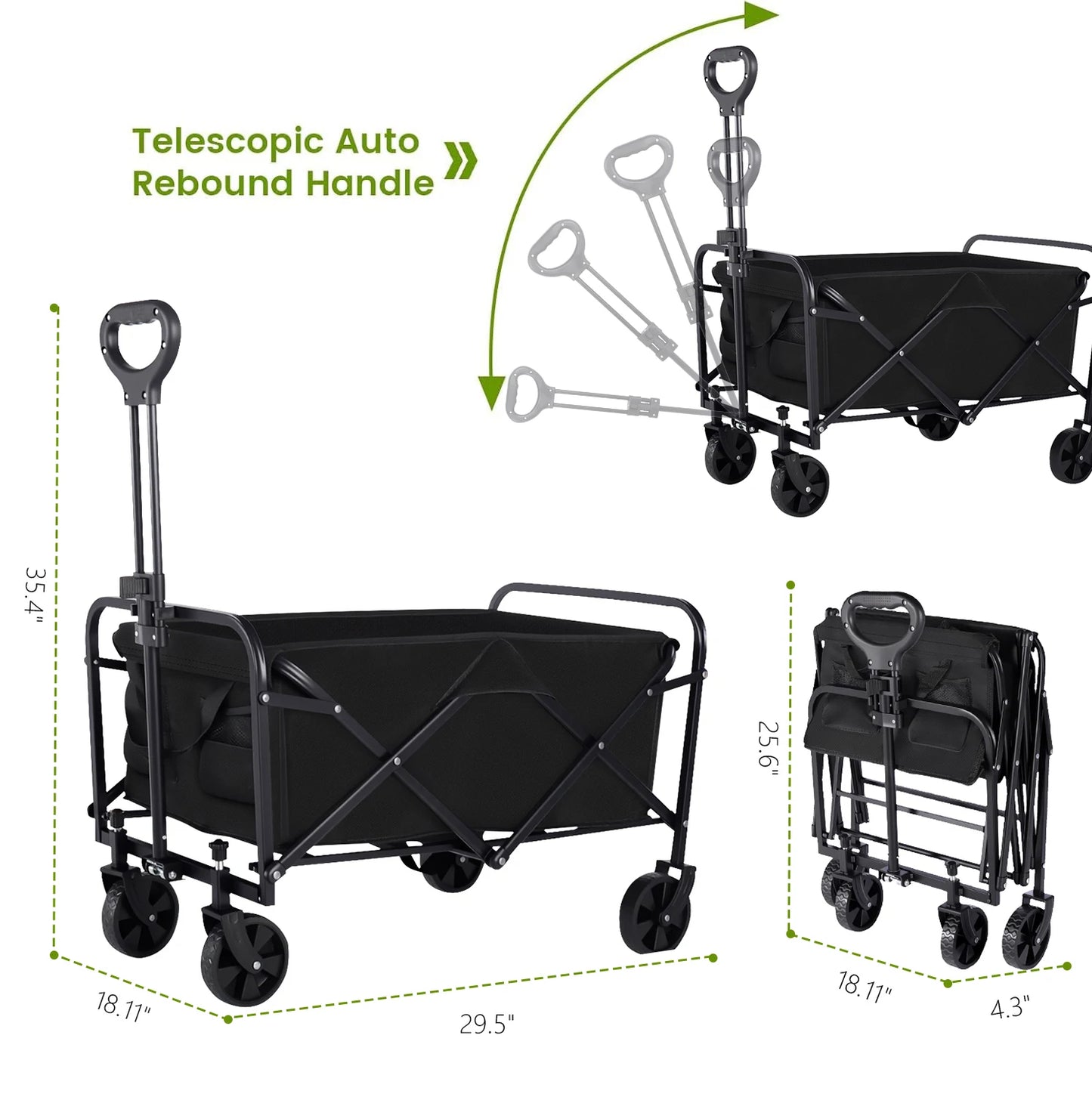 Heavy Duty Foldable Wagon Cart With All-Terrain Wheels Drink Holders