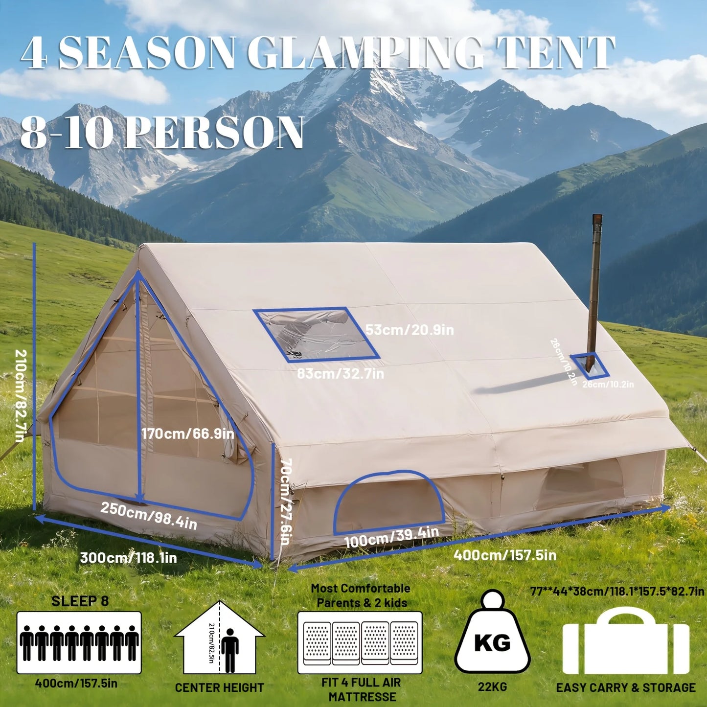 Large Inflatable Camping Tent With Skylight And Breathable Mesh Design