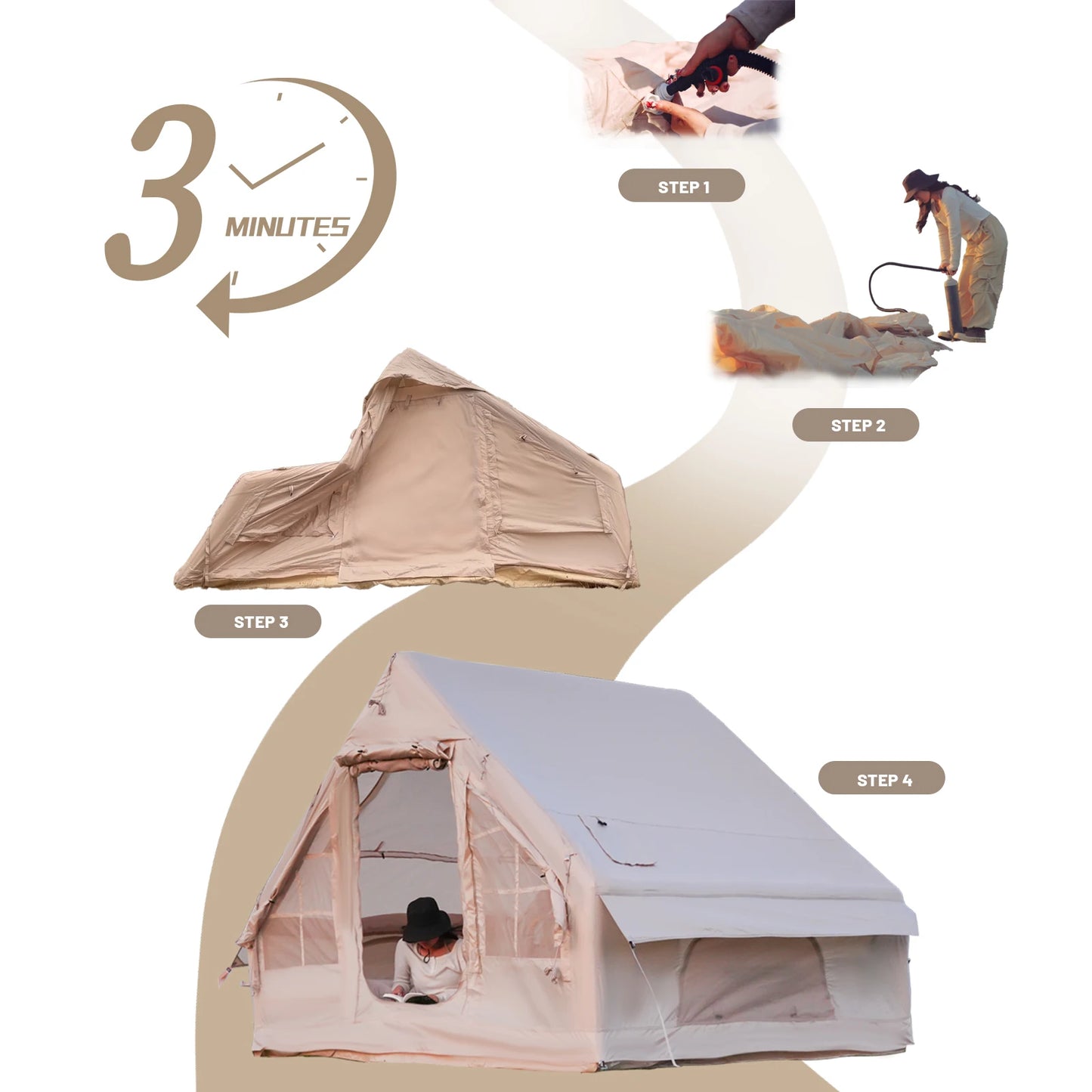Pakicetus Inflatable Camping Tent Quick-Setup Air Frame 4-Season Stove Jack