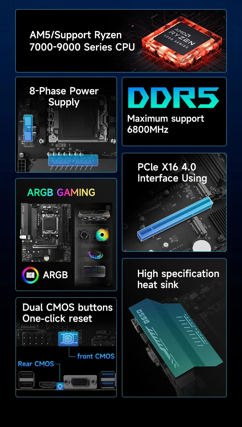 HUANANZHI B650M-B Pro AM5 DDR5 Motherboard With ARGB Ready