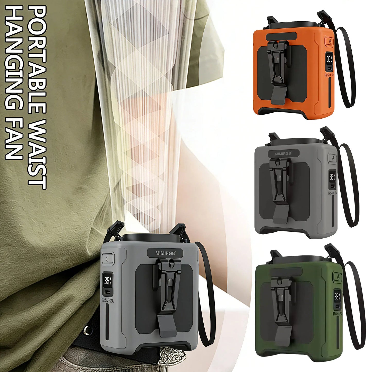 Portable 10000mAh Waist Clip Fan USB Rechargeable For Outdoors