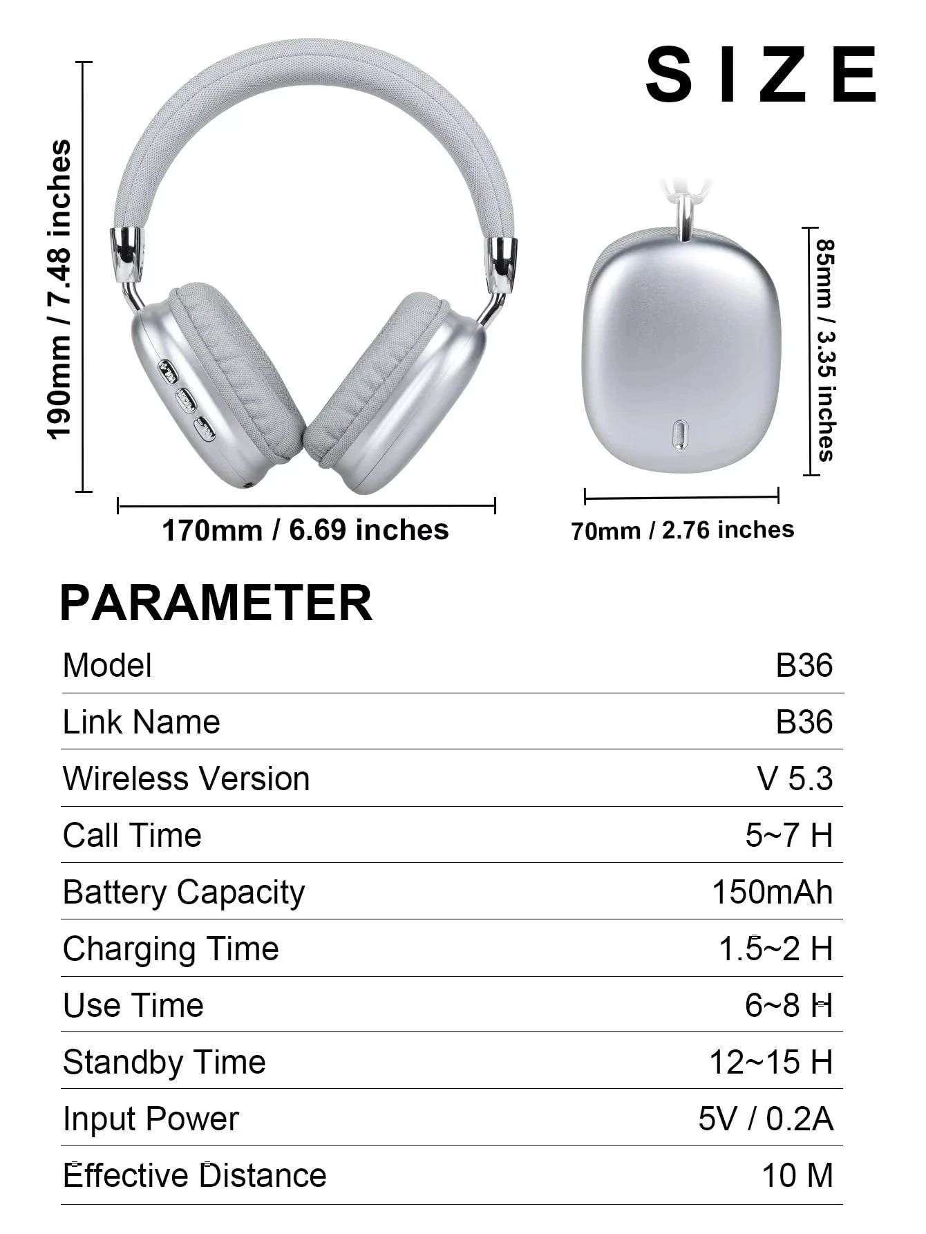 B36 Wireless Bluetooth 5.3 Over-Ear Headphones with ANC