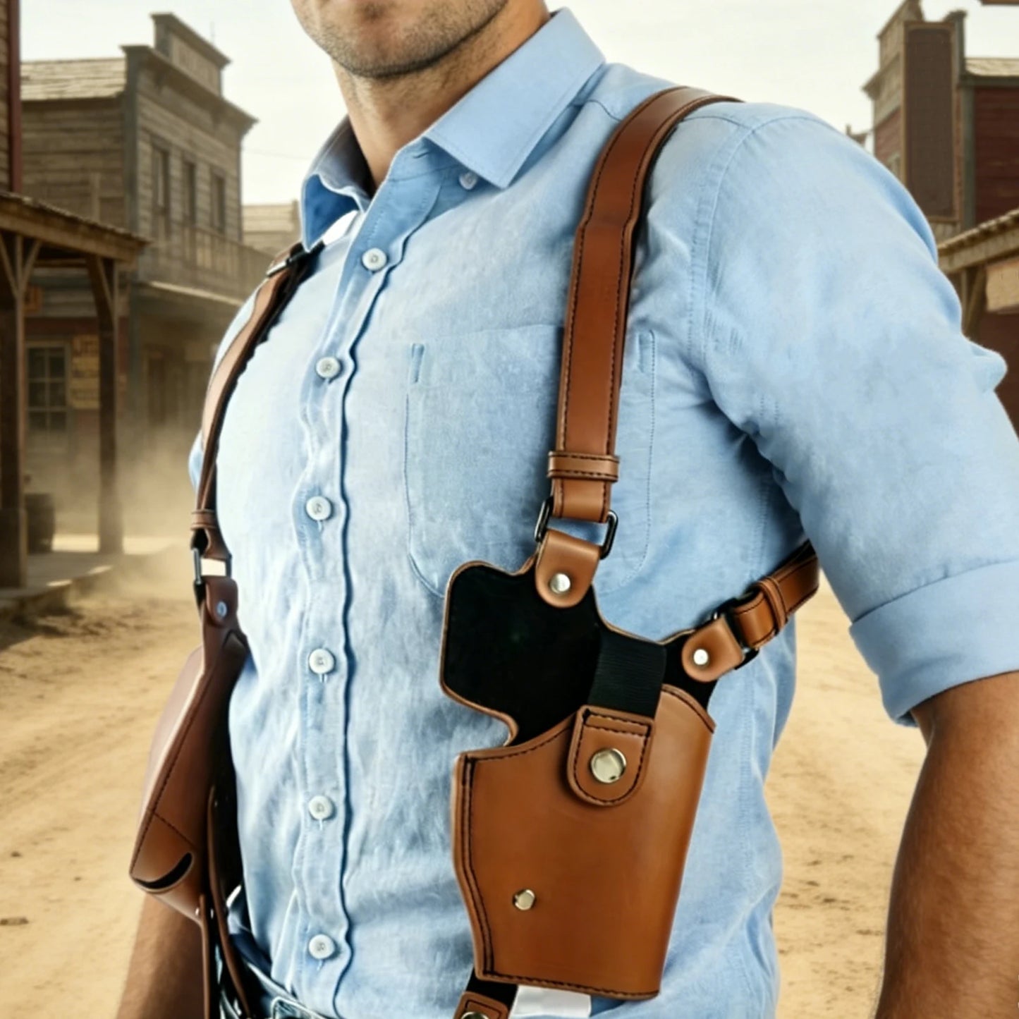 Leather Vertical Gun Holster With Double Mag Pouch Concealed
