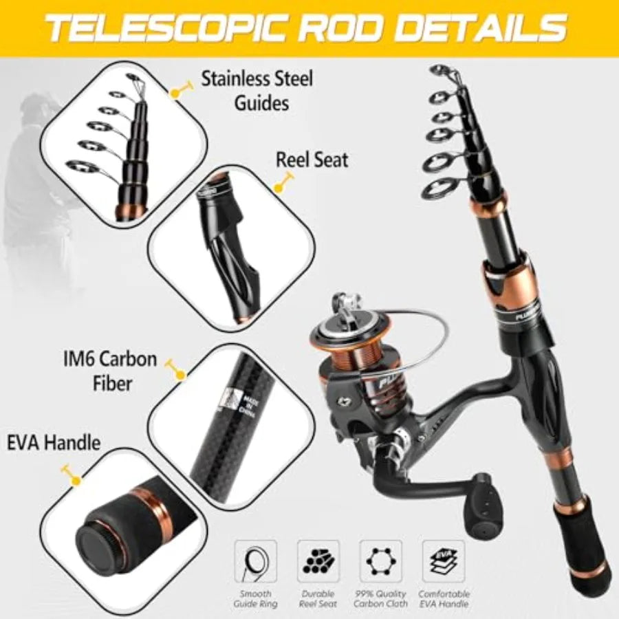 IM6 Telescopic Fishing Rod And Reel Combo Saltwater Friendly