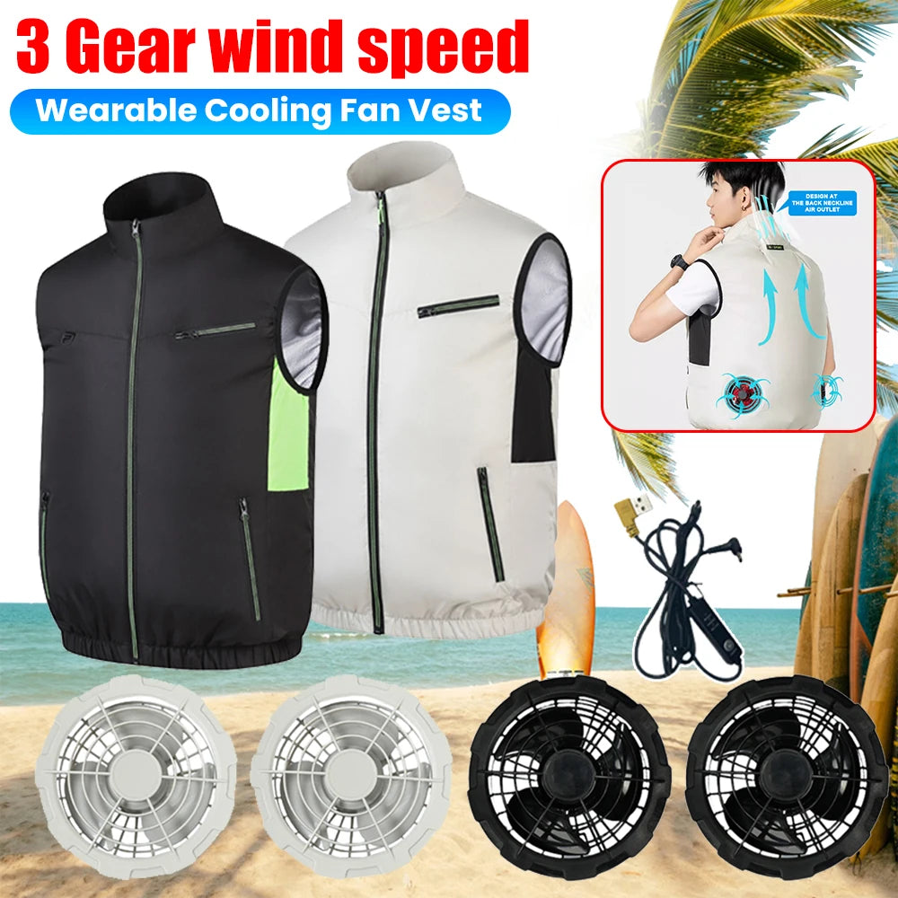 Wearable Cooling Vest With Breathable Air Conditioning Fan