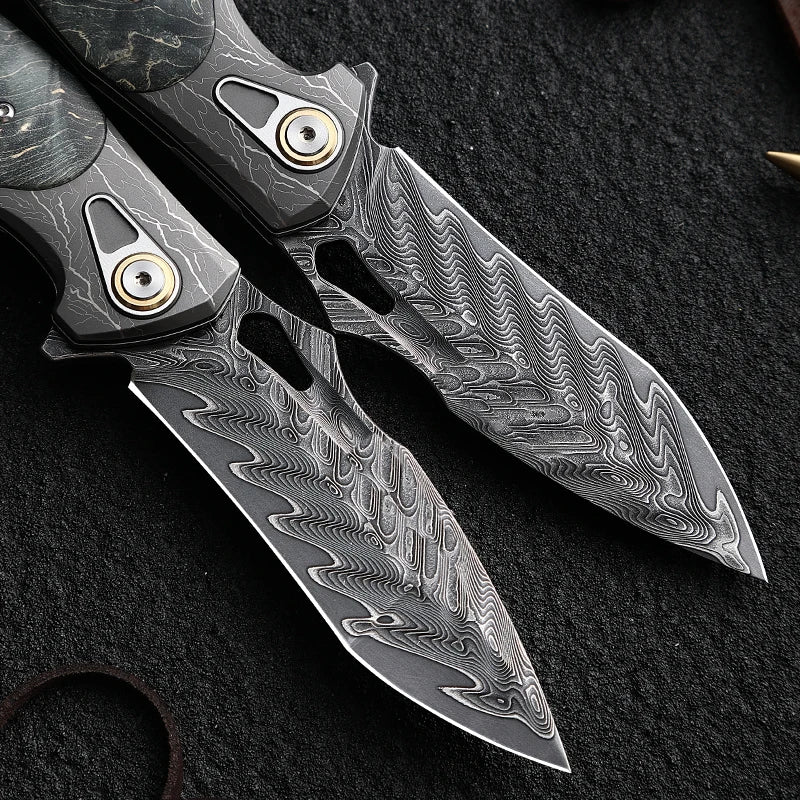 ALVELYDIY Damascus Steel Folding Knife For EDC Camping And Hunting