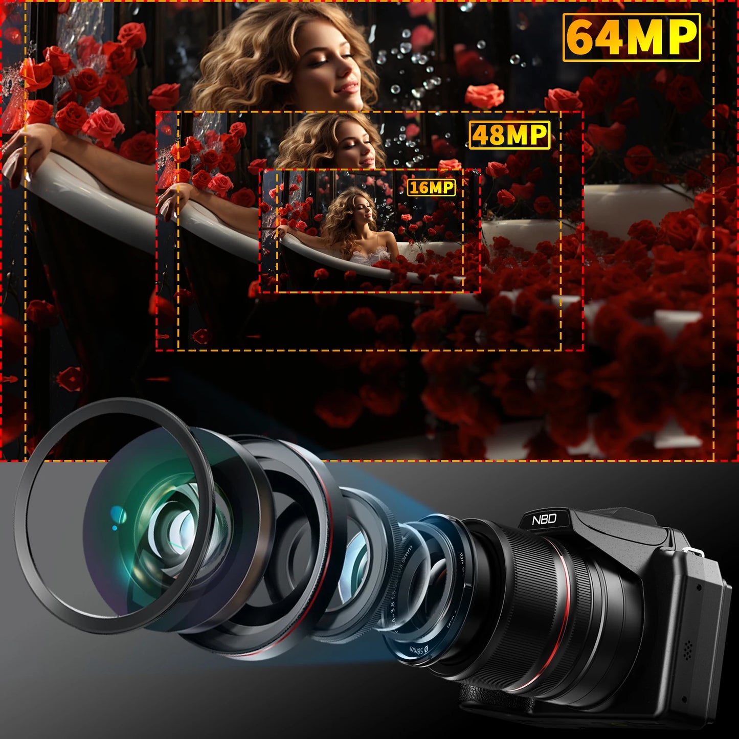 NBD 64MP 16X Optical Zoom Digital Camera With WiFi
