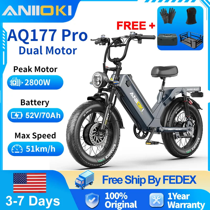 Electric Bike 2800W Dual Motor 52V 70Ah Long Range AWD