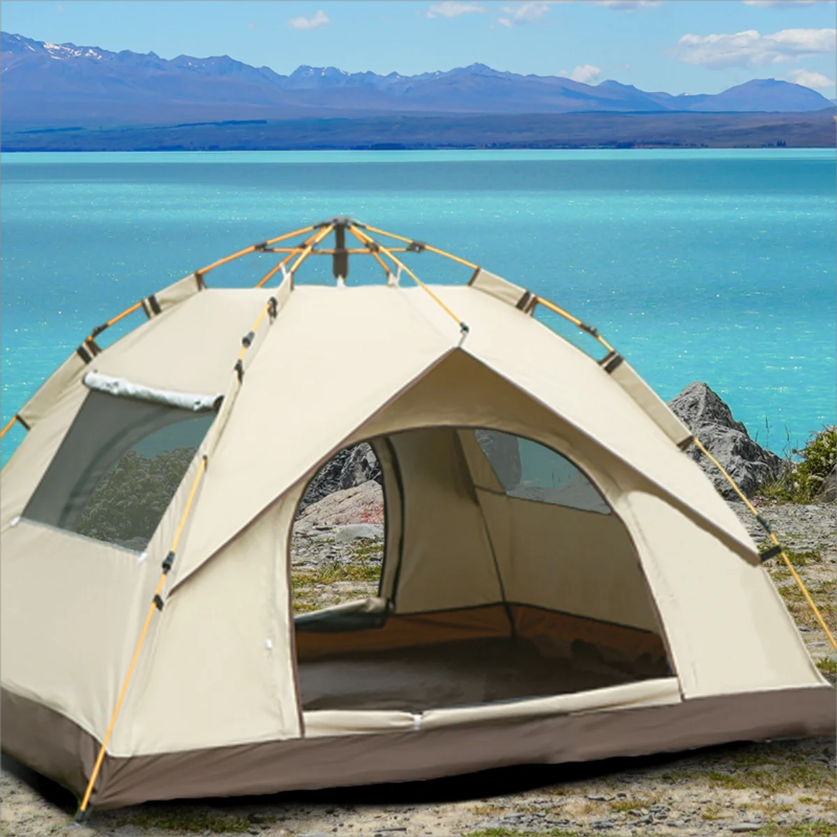 Pakicetus Outdoor Sunshade Camping Tent With Dual Doors And Windows