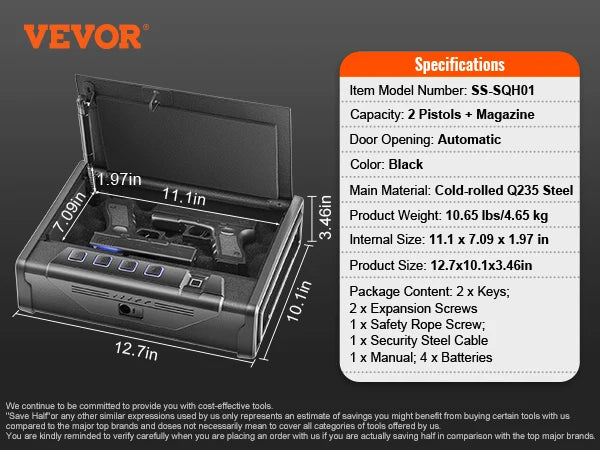 VEVOR Gun Safe Biometric Quick Access Case For Pistols
