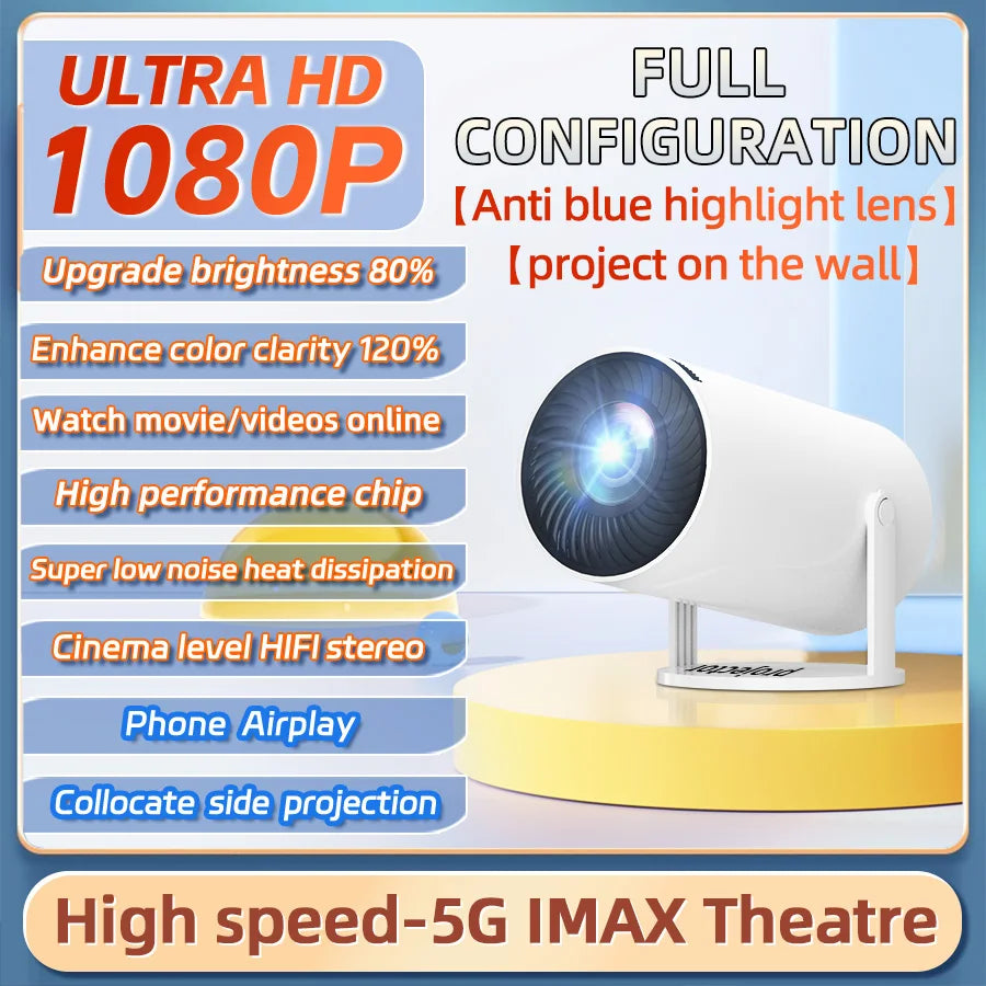 Smart HD WiFi Projector 1080P Native, 4K Android Home Theater